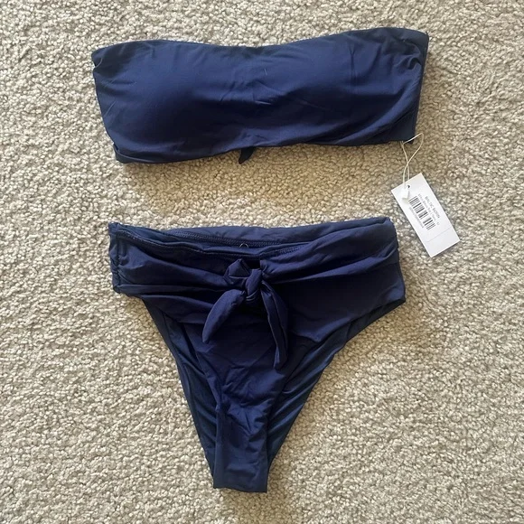 NWT Baltic Born Bandeau High Waisted Navy Bikini Set M - Picture 4 of 5